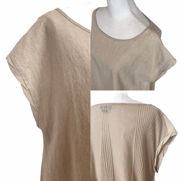 Zara Knit w/Linen Tan Trapeze Mini Dress Small - Picture 7 of 8